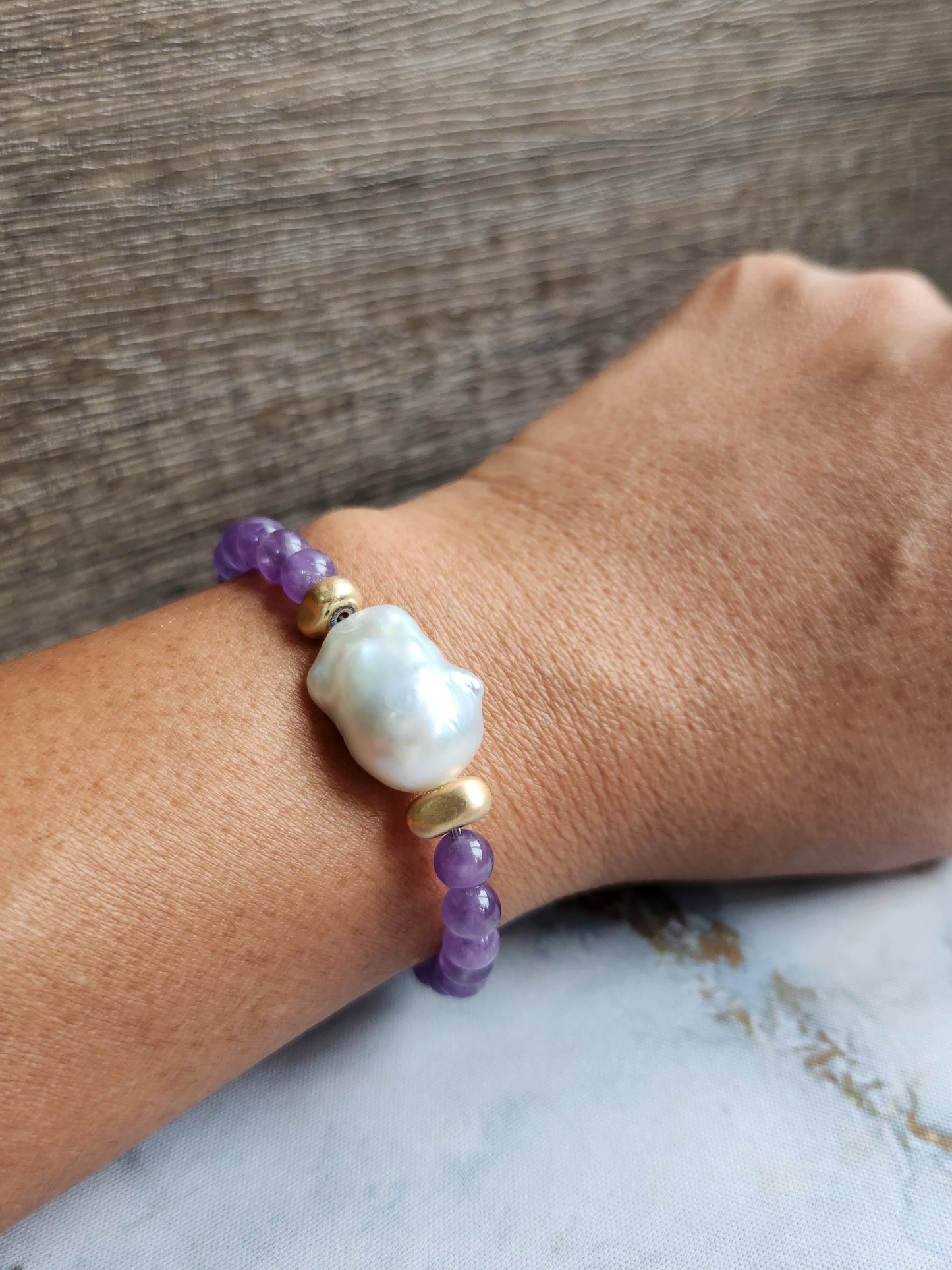 Amethyst Baroque Pearl Bracelet