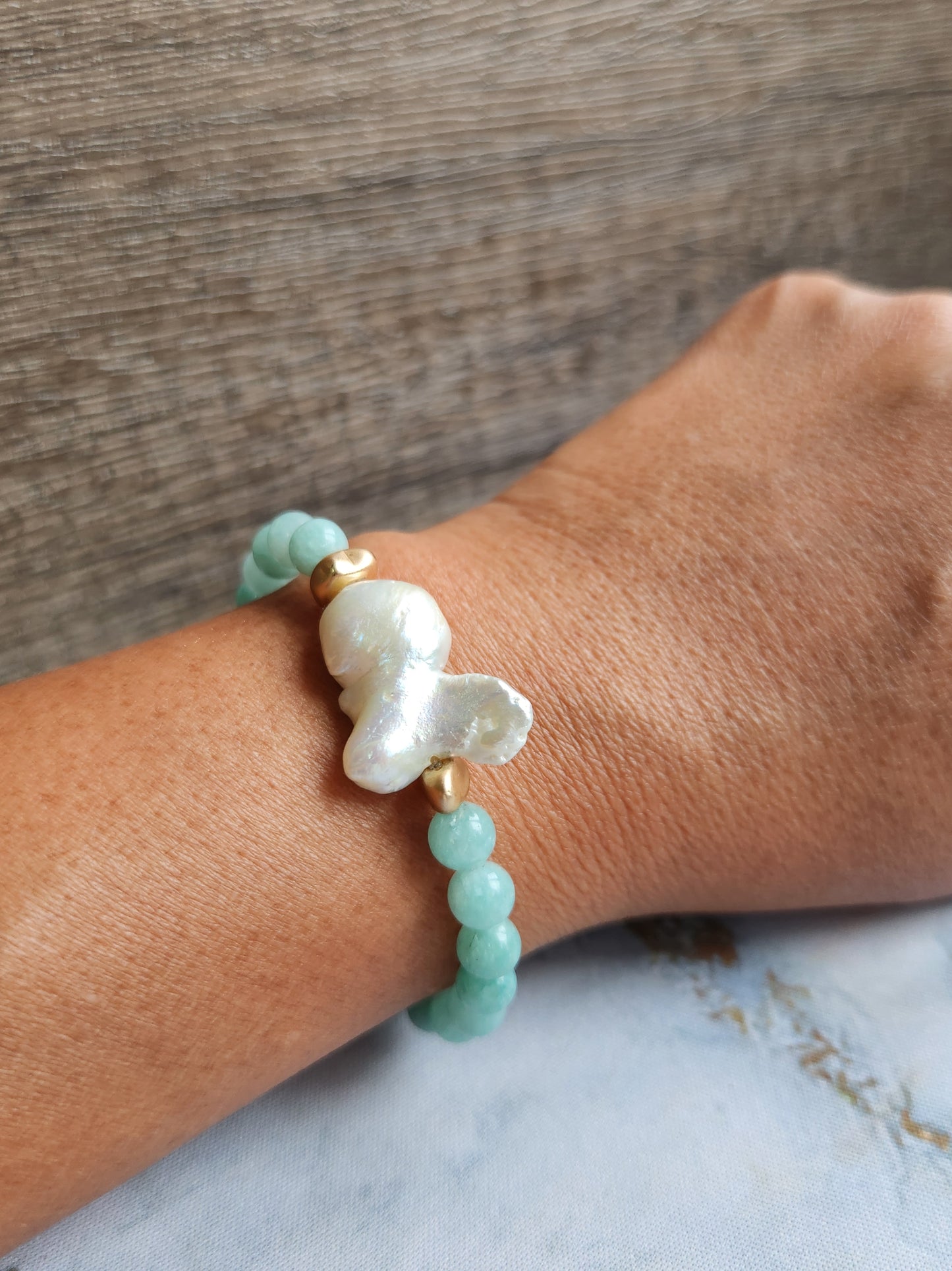 Amazonite Baroque Pearl Bracelet