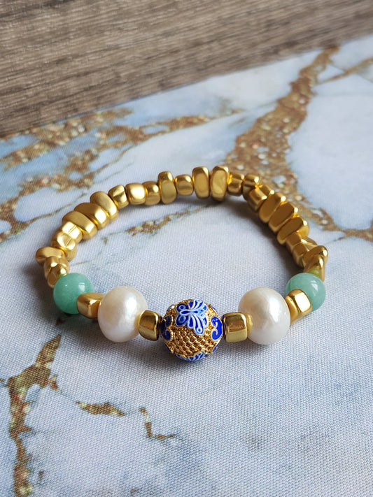 Peranakan Amazonite and Pearl Bracelet