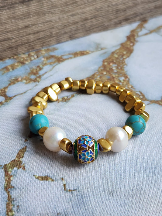 Peranakan Turquoise and Pearl Bracelet