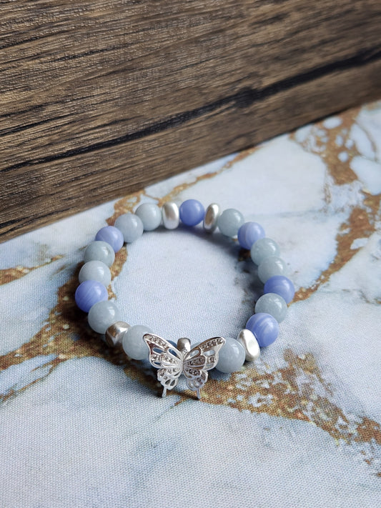 Ethereal Aquamarine and Blue Lace Agate Bracelet