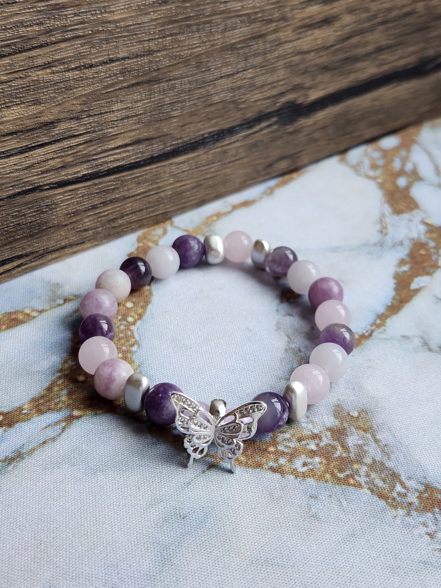 Ethereal Amethyst and Rose Quartz Bracelet