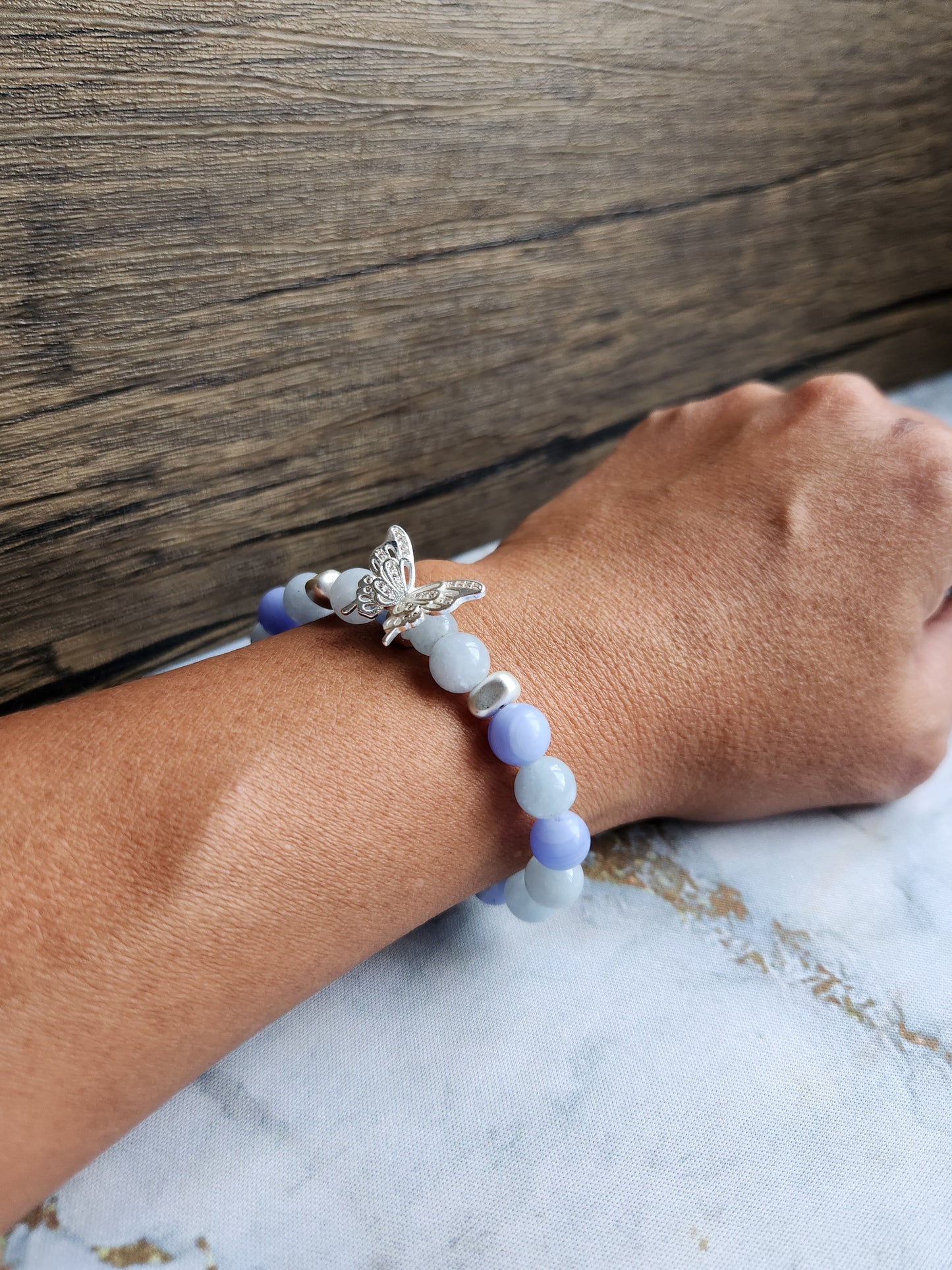 Ethereal Aquamarine and Blue Lace Agate Bracelet