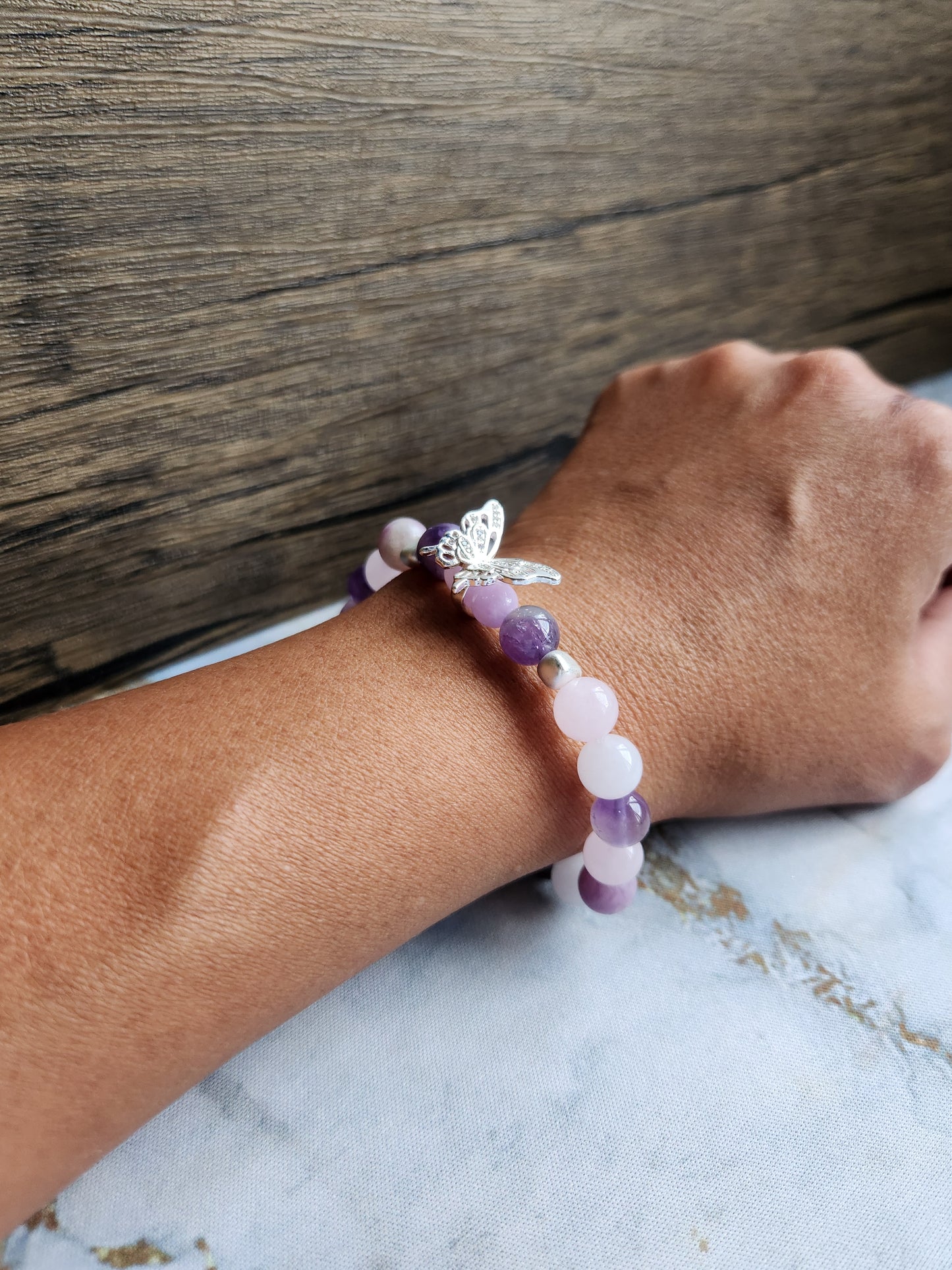 Ethereal Amethyst and Rose Quartz Bracelet