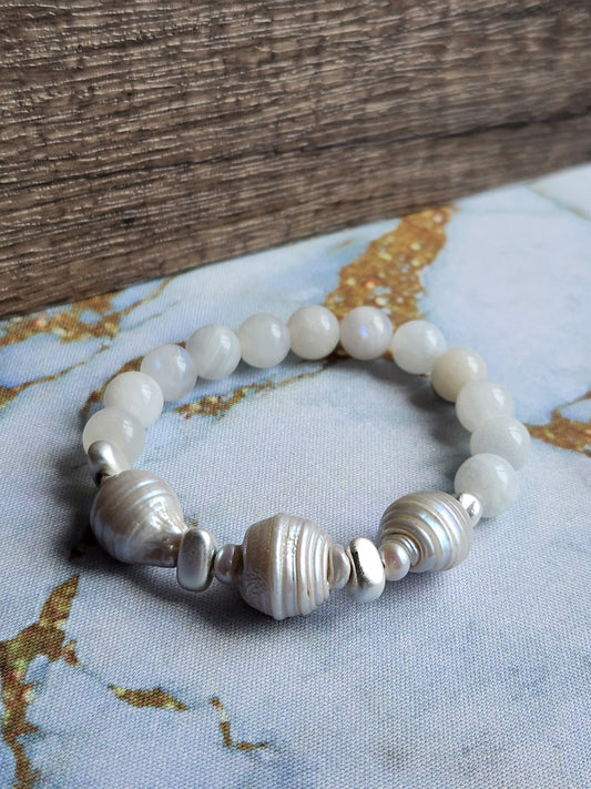 Luna Green and Clear Moonstone and Pearl Bracelet