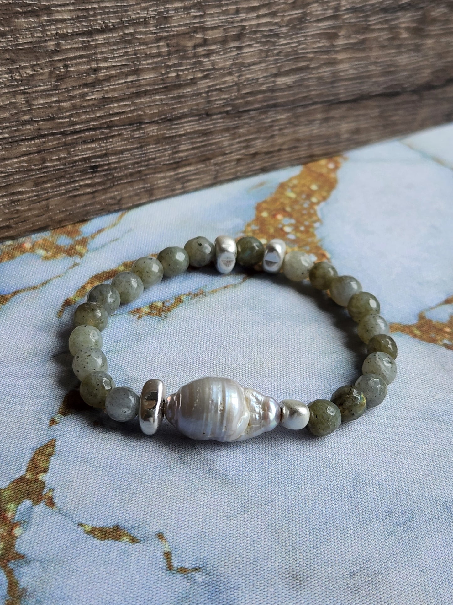 Luna Green Moonstone and Baroque Pearl Bracelet