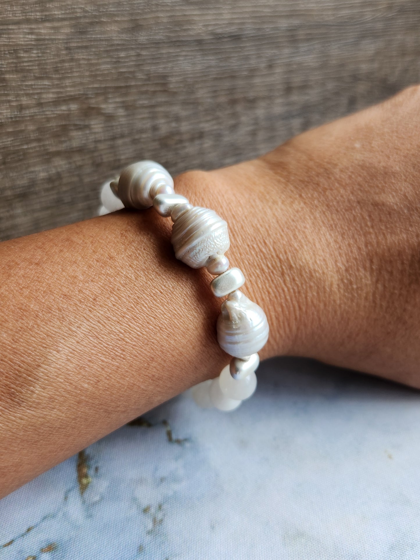 Luna Green and Clear Moonstone and Pearl Bracelet