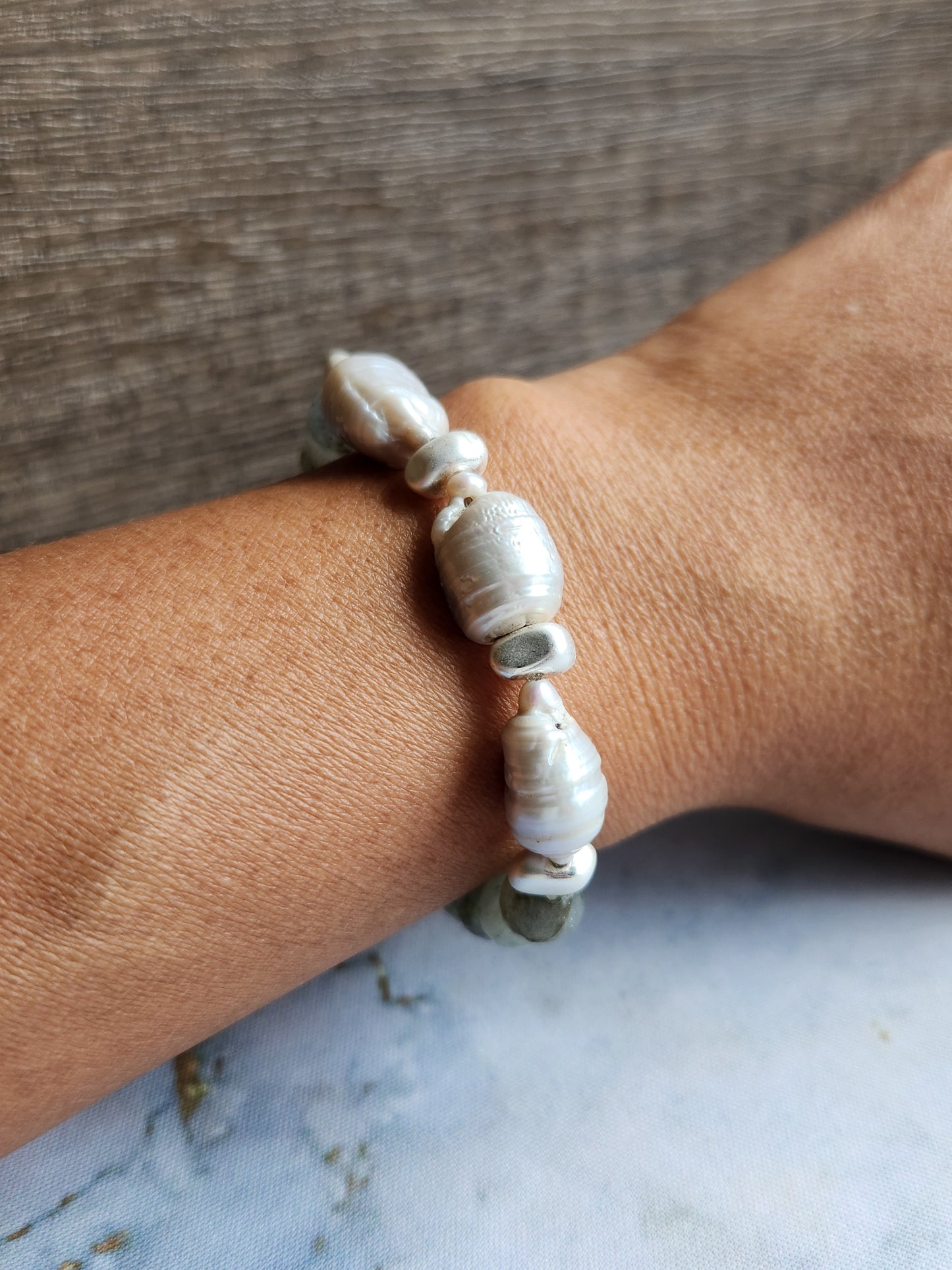 Luna Green Moonstone and Pearl Bracelet