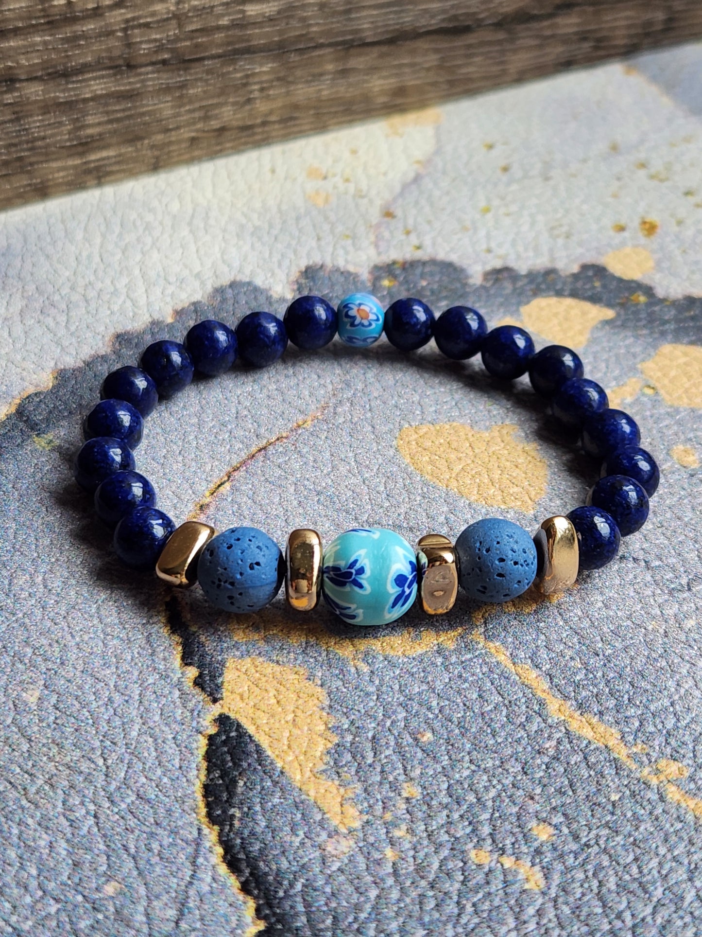 Spring Scent Lapis Lazuli &  blue Lava stone diffuser bracelet