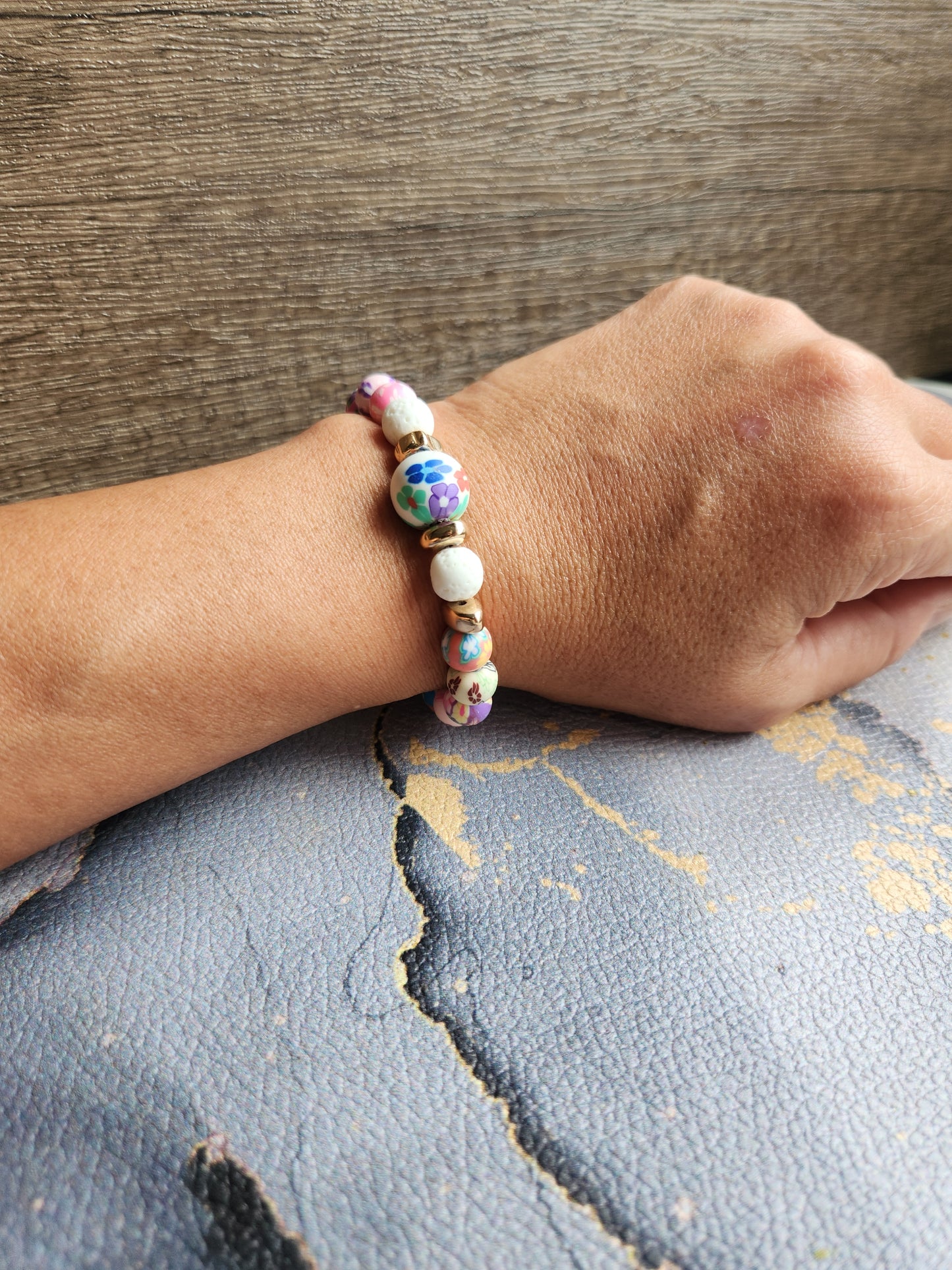 Spring Scent Japanese Flower & white Lava stone diffuser bracelet