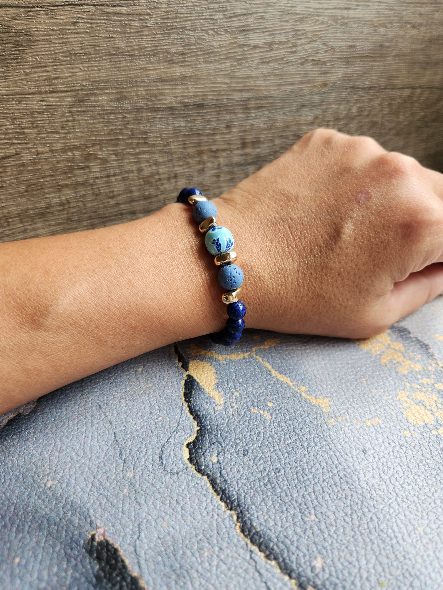 Spring Scent Lapis Lazuli &  blue Lava stone diffuser bracelet