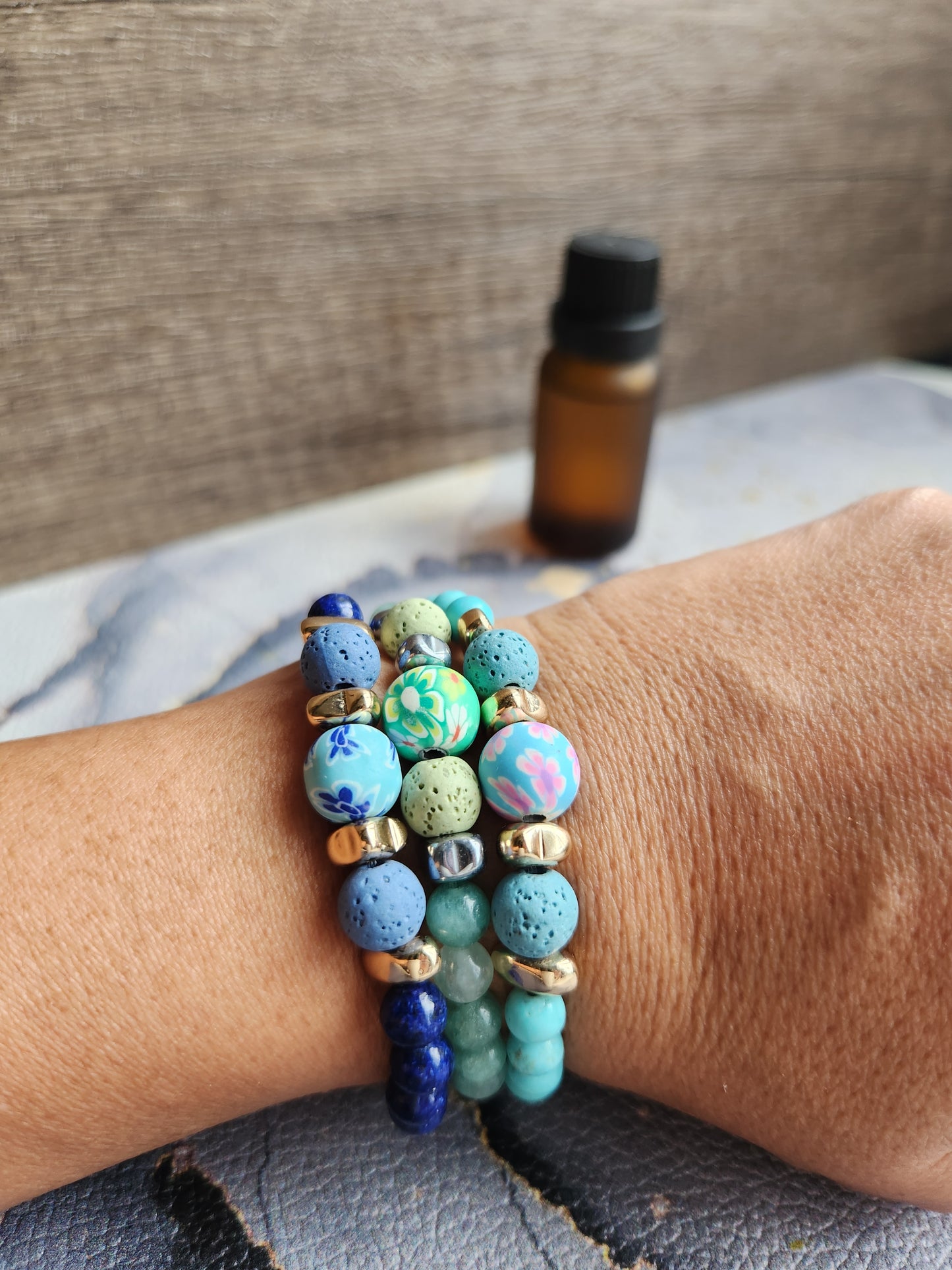 Spring Scent Lapis Lazuli &  blue Lava stone diffuser bracelet