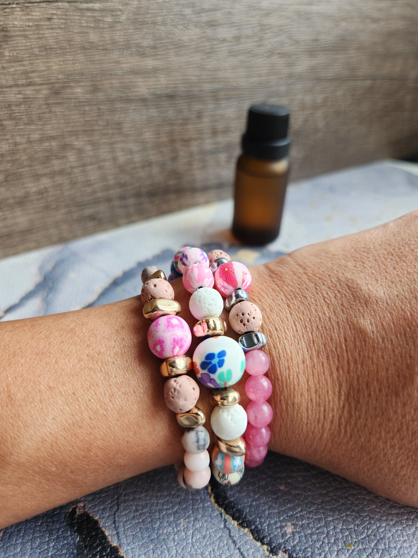 Spring Scent Japanese Flower & white Lava stone diffuser bracelet