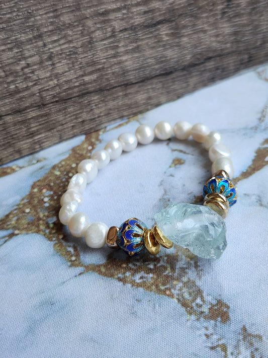 Anak Peranakan Aquamarine and Pearl Bracelet