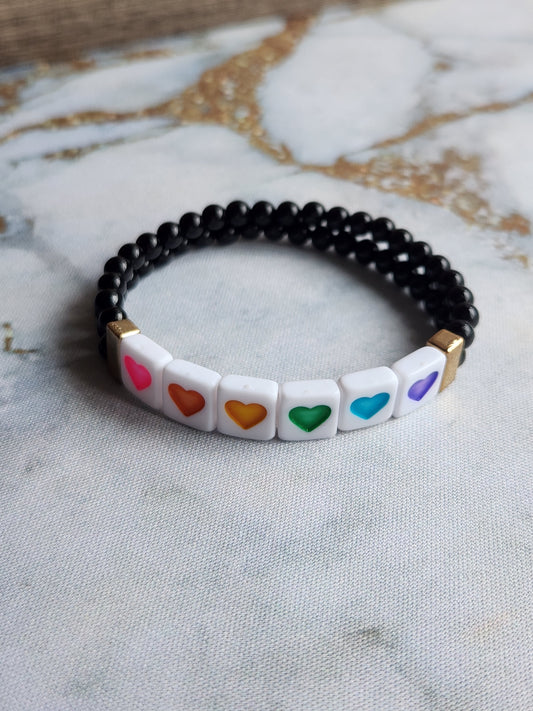 Heart Tags Obsidian Bracelet
