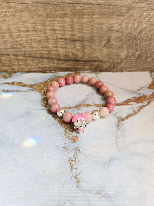 Rhodochrosite Skull Bracelet