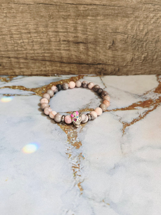 Rhodochrosite Skull Bracelet