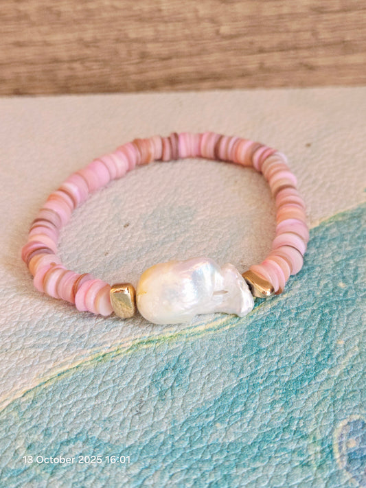 Boho Mermaid Pink Shell Baroque Bracelet