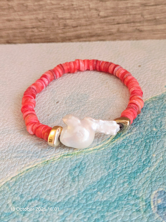 Boho Mermaid Red Shell Baroque Bracelet