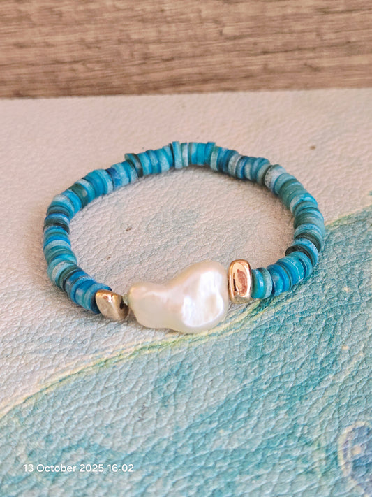 Boho Mermaid Blue Shell Baroque Bracelet