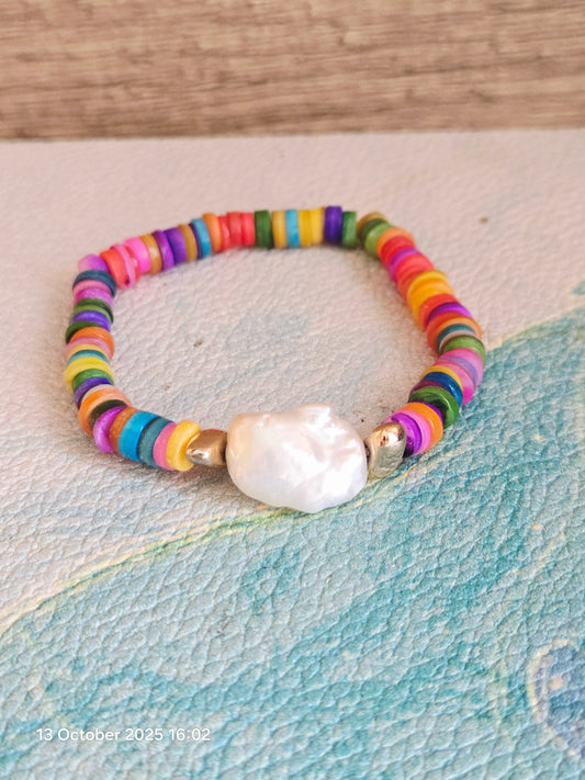 Boho Mermaid Rainbow Shell Baroque Bracelet