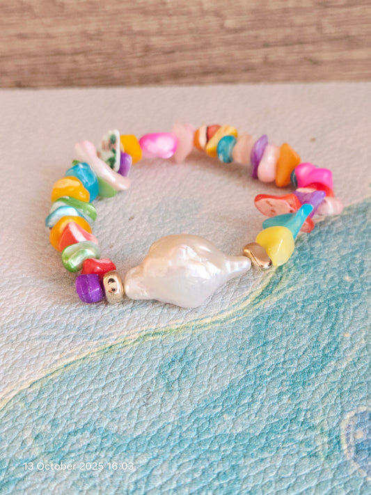 Boho Mermaid Rainbow Shell Chip Baroque Bracelet