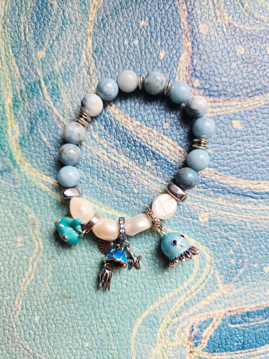 Boho Mermaid Larimar Pearl Charm Bracelet