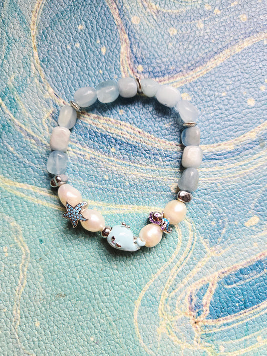 Boho Mermaid Aquamarine Pearl Charm Bracelet