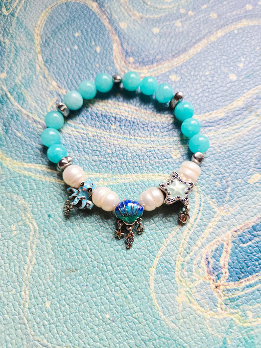 Boho Mermaid Amazonite Pearl Charm Bracelet