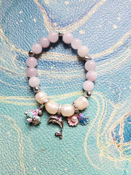 Boho Mermaid Blue Chalcedony Pearl Charm Bracelet