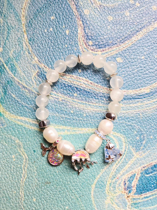 Boho Mermaid Moonstone Pearl Charm Bracelet