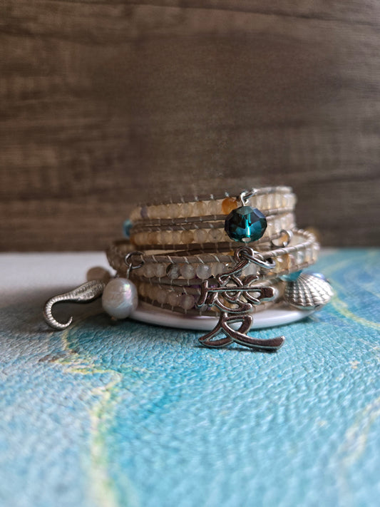 Boho Mermaid Light Brown Agate Wrap Leather Bracelet