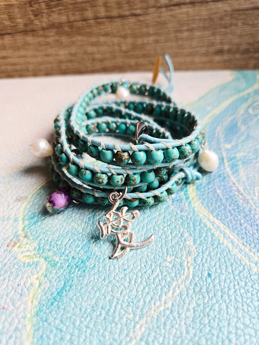 Boho Mermaid Turquoise Wrap Leather Bracelet