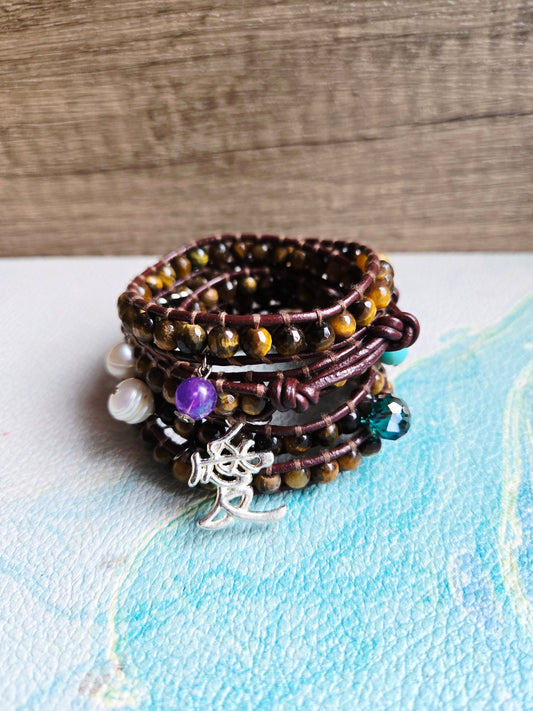 Boho Mermaid Tiger Eye Wrap Leather Bracelet