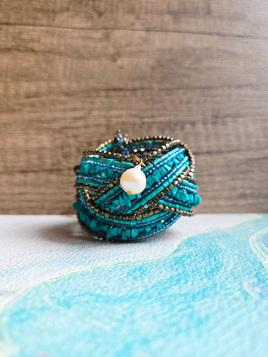 Boho Mermaid Turquoise Pearl Bracelet Cuff
